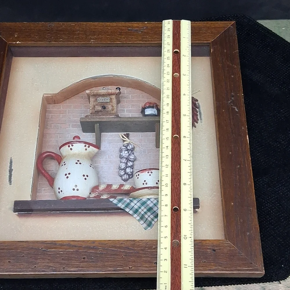 Country kitchen diorama shadow‎ box featuring coffee/tea miniatures